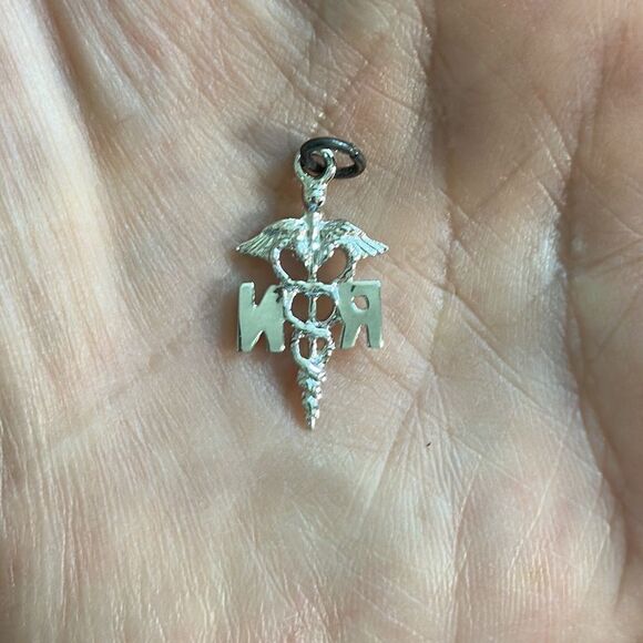 Vtg 925 Sterling Silver Pendant Vial Life Snakes RN Registered Nurse pendant - Picture 3 of 4